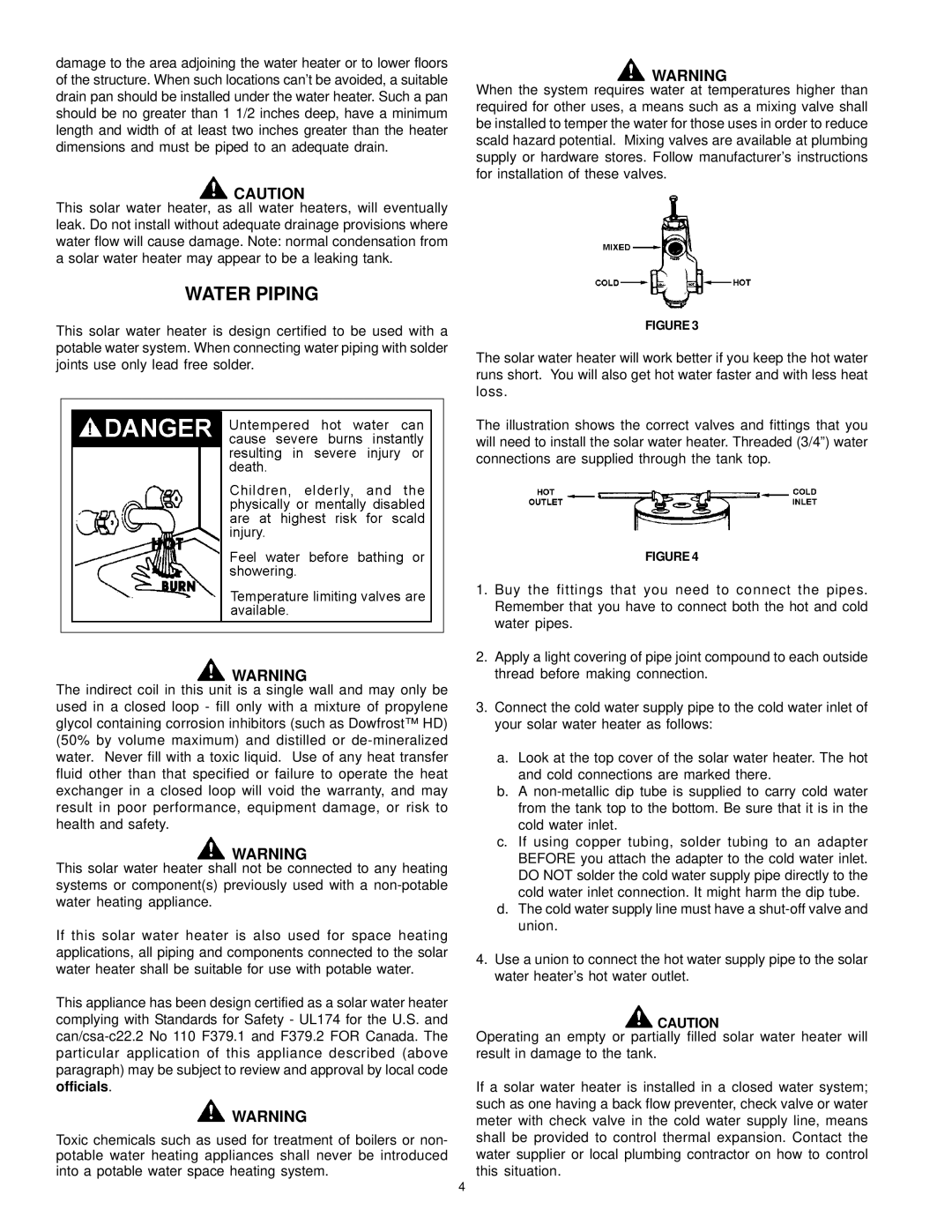 American Water Heater 317365-002 instruction manual Water Piping 