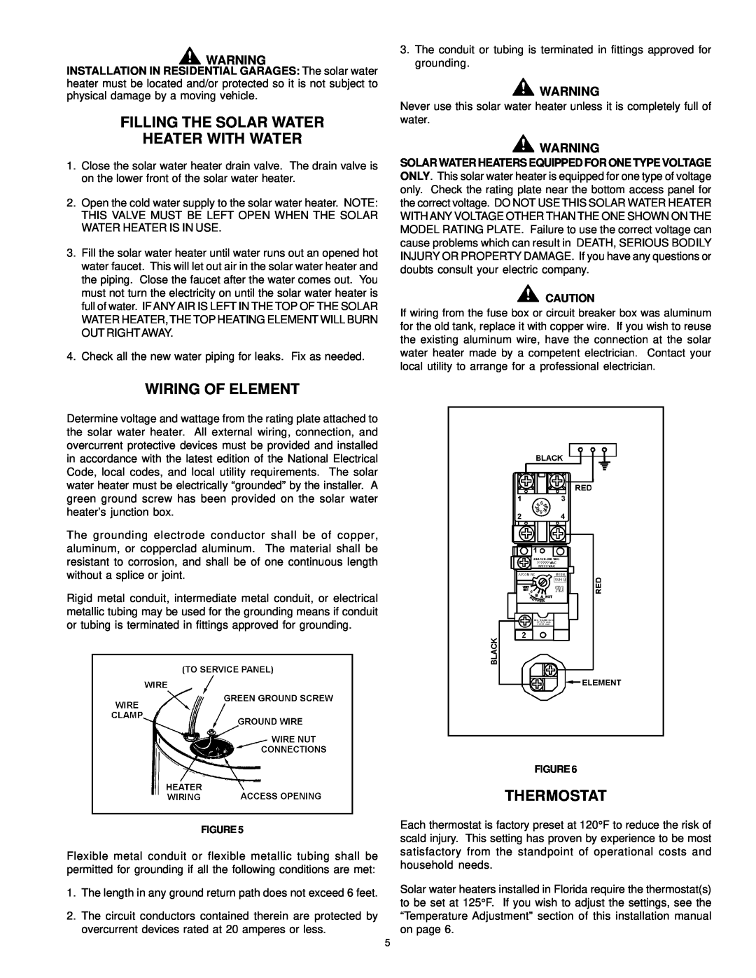 American Water Heater 317365-002 Filling The Solar Water Heater With Water, Wiring Of Element, Thermostat 