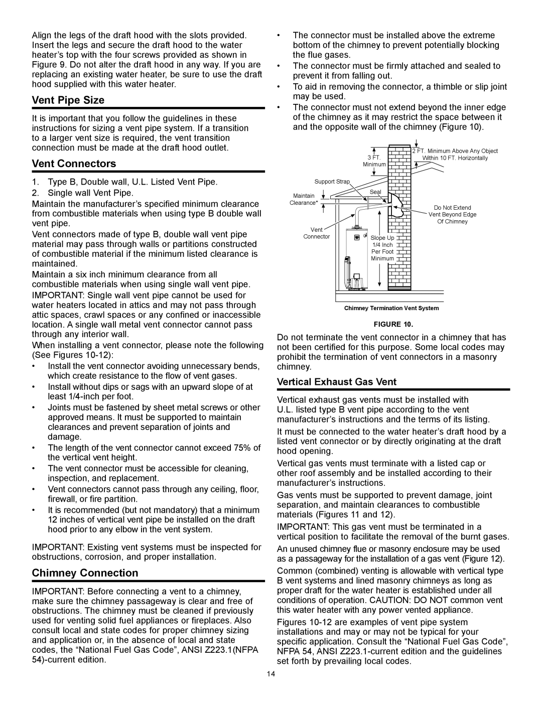 American Water Heater 317994-002 Vent Pipe Size, Vent Connectors, Chimney Connection, Vertical Exhaust Gas Vent 