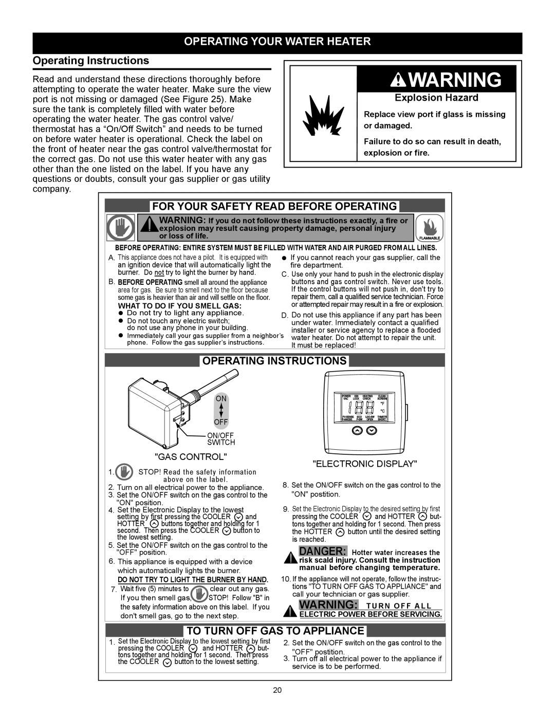 American Water Heater 317994-002 installation instructions Operating Your Water Heater, Operating Instructions 