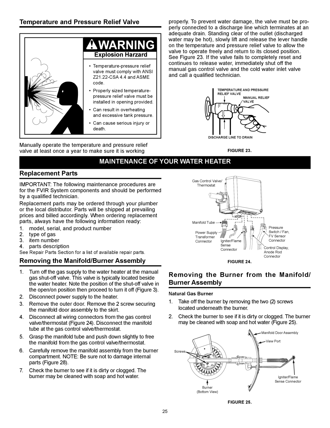 American Water Heater 317994-002 Maintenance of Your Water Heater, Replacement Parts, Explosion Harzard 