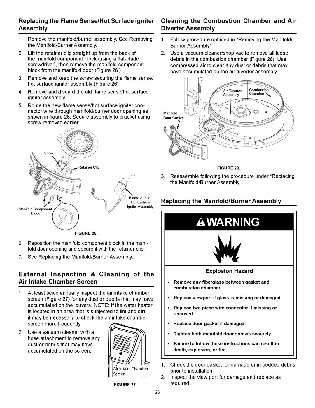 American Water Heater 317994-002 installation instructions Replacing the Flame Sense/Hot Surface igniter Assembly 