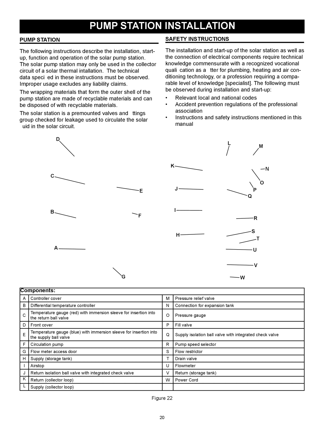 American Water Heater 318281-000 instruction manual Pump Station Installation, Components, Safety Instructions 