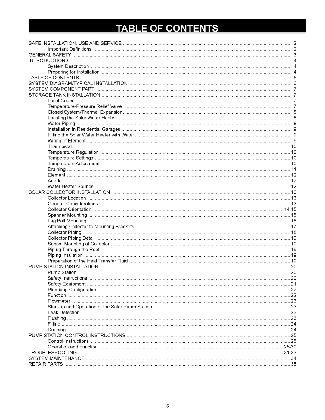 American Water Heater 318281-000 instruction manual Table of Contents 