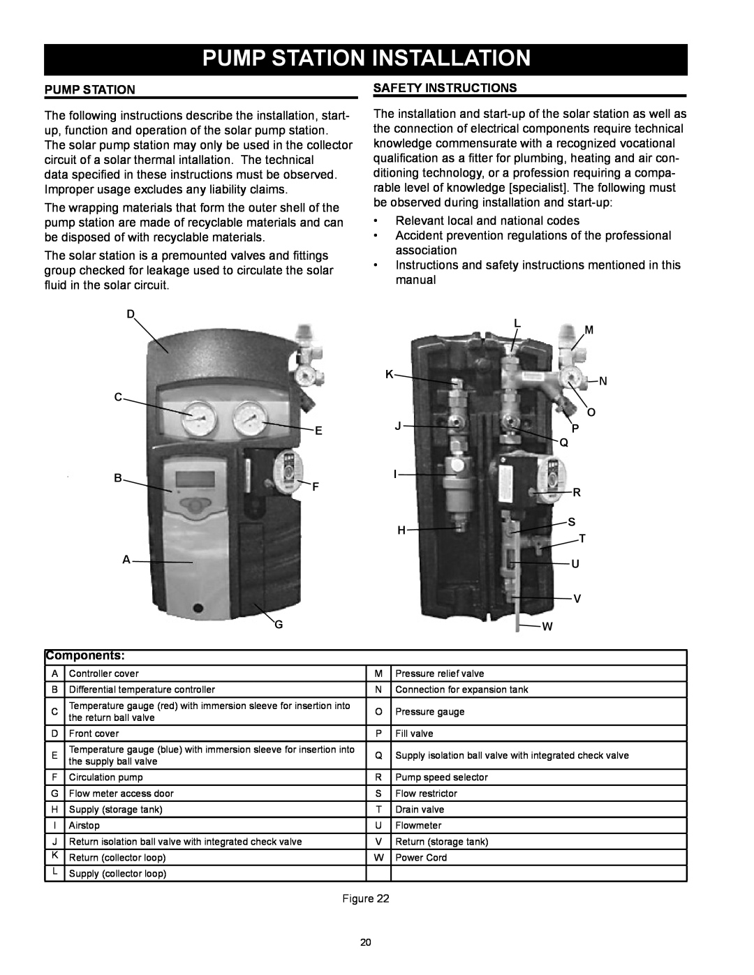 American Water Heater 318281-000 instruction manual Pump Station Installation, Components, Safety Instructions 