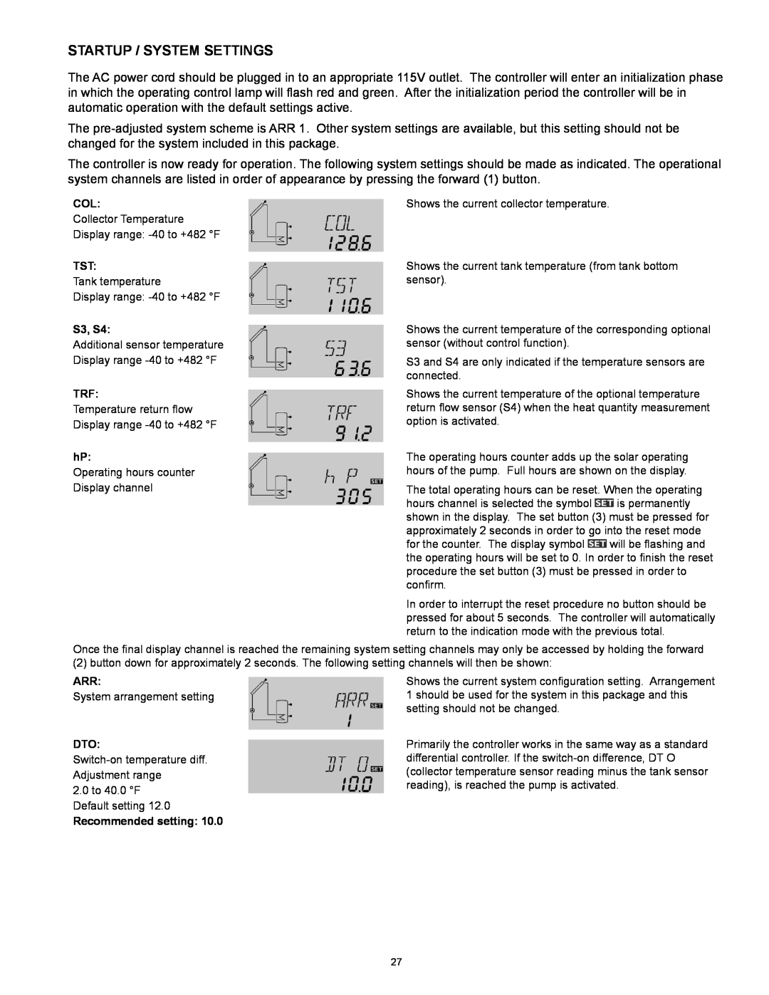 American Water Heater 318281-000 instruction manual Startup / System Settings, S3, S4, Recommended setting 