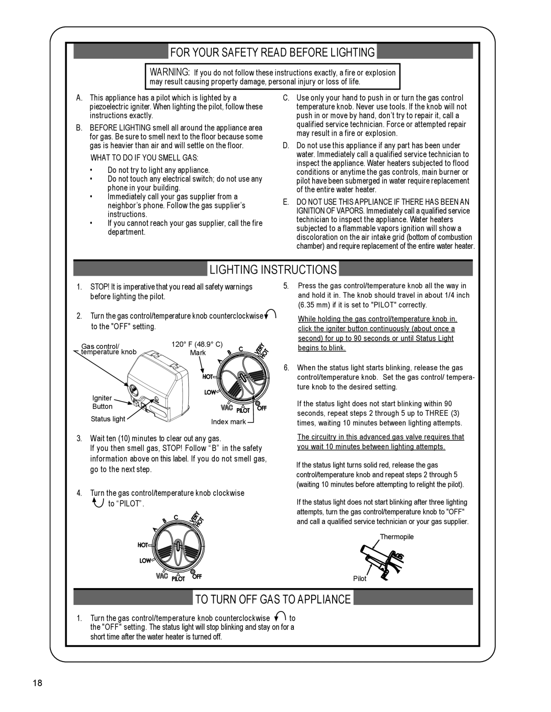 American Water Heater 318935-003 installation instructions For Your Safety Read Before Lighting 