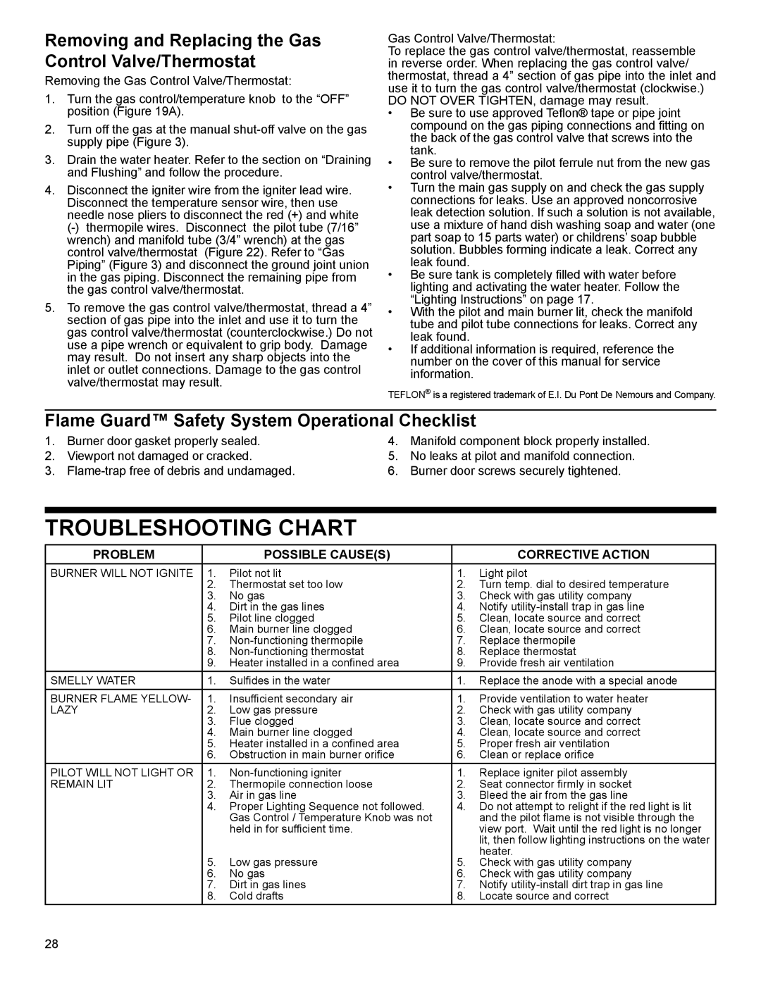 American Water Heater 318935-003 installation instructions Removing and Replacing the Gas Control Valve/Thermostat 