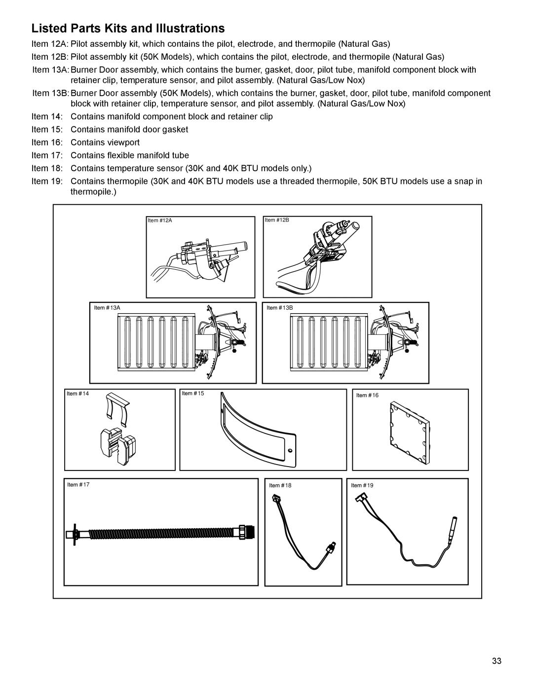 American Water Heater 318935-003 installation instructions Listed Parts Kits and Illustrations 