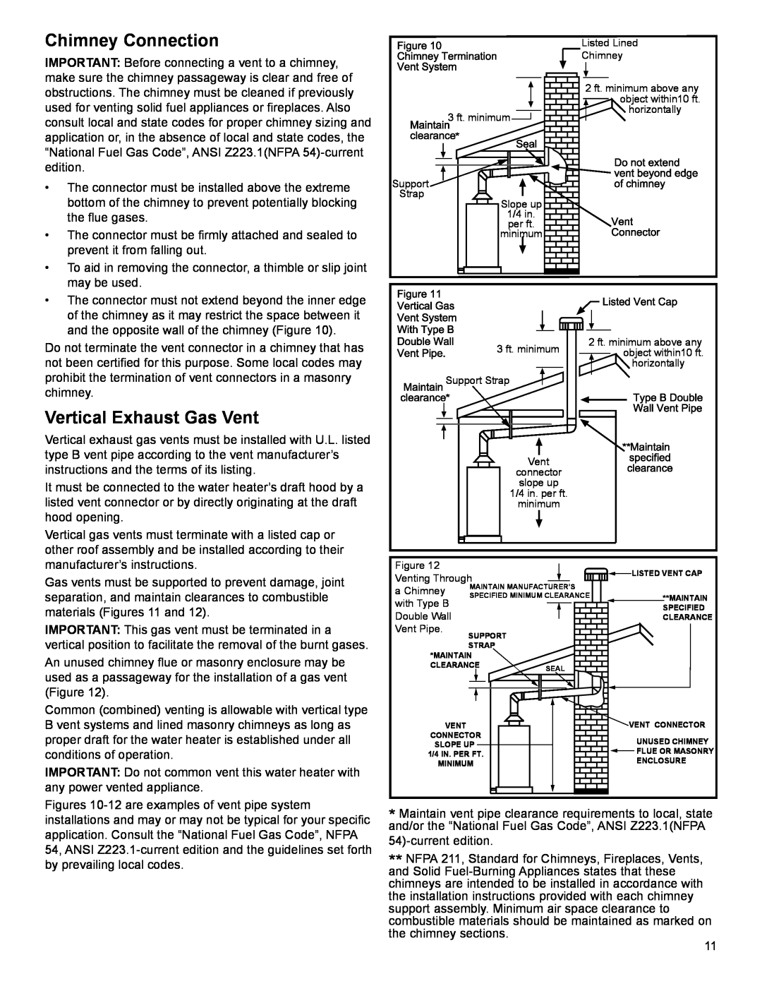 American Water Heater 318935-003 installation instructions Chimney Connection, Vertical Exhaust Gas Vent 