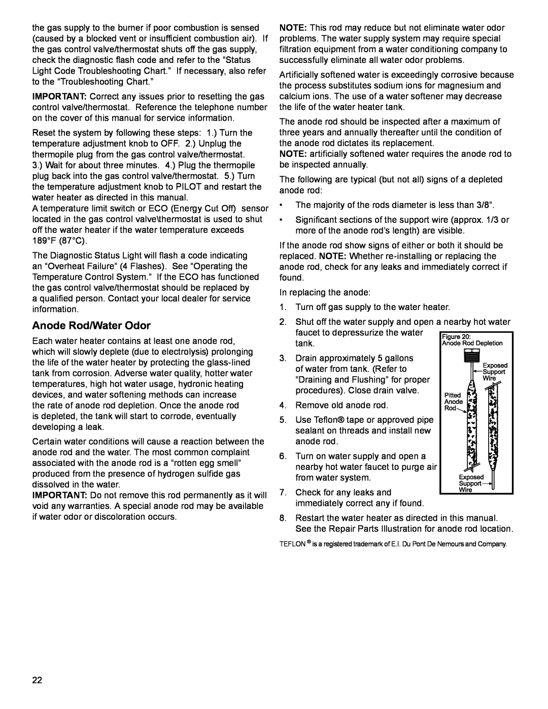 American Water Heater 318935-003 installation instructions Anode Rod/Water Odor 