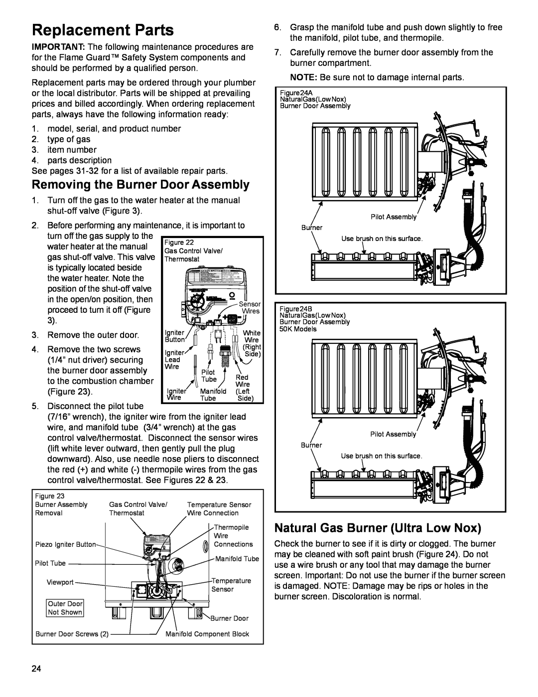 American Water Heater 318935-003 Replacement Parts, Removing the Burner Door Assembly, Natural Gas Burner Ultra Low Nox 