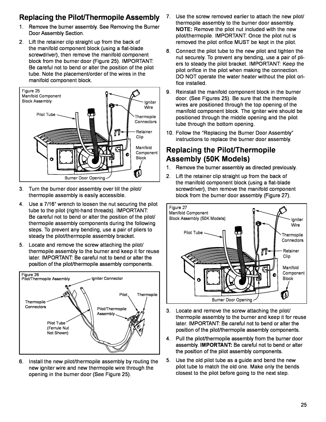 American Water Heater 318935-003 installation instructions Replacing the Pilot/Thermopile Assembly 