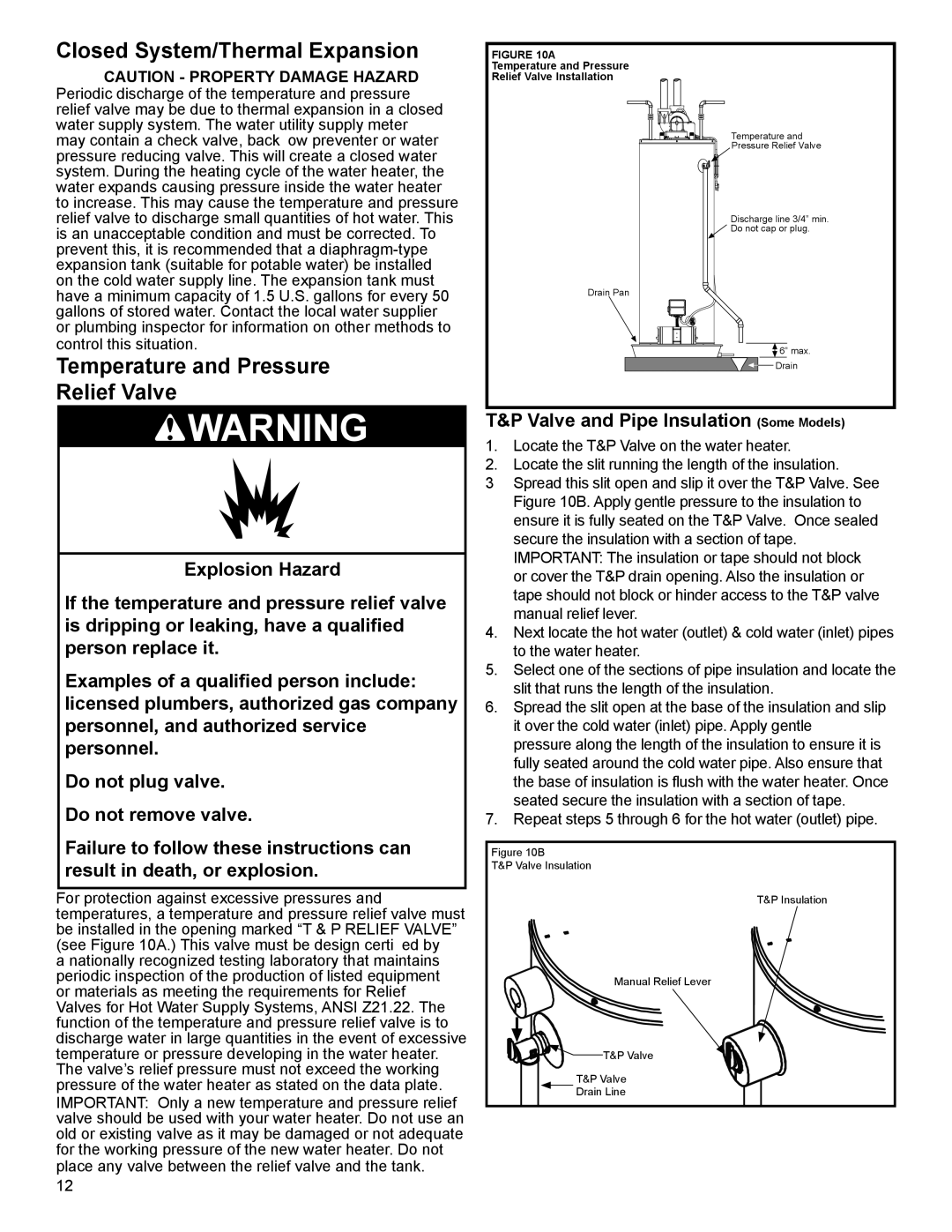 American Water Heater 40-42K BTU, 50-60K BTU Closed System/Thermal Expansion, Temperature and Pressure Relief Valve 