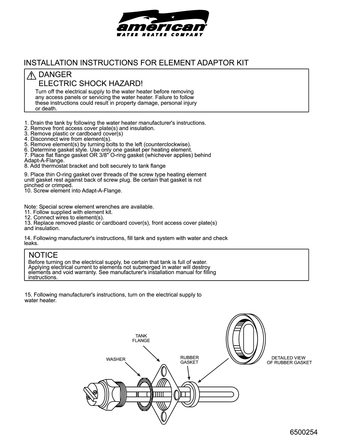 American Water Heater 6500254 manual 