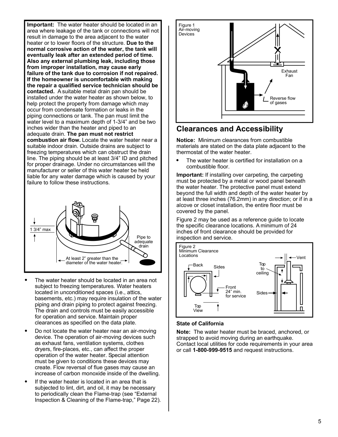 American Water Heater 6510319 installation instructions Clearances and Accessibility 