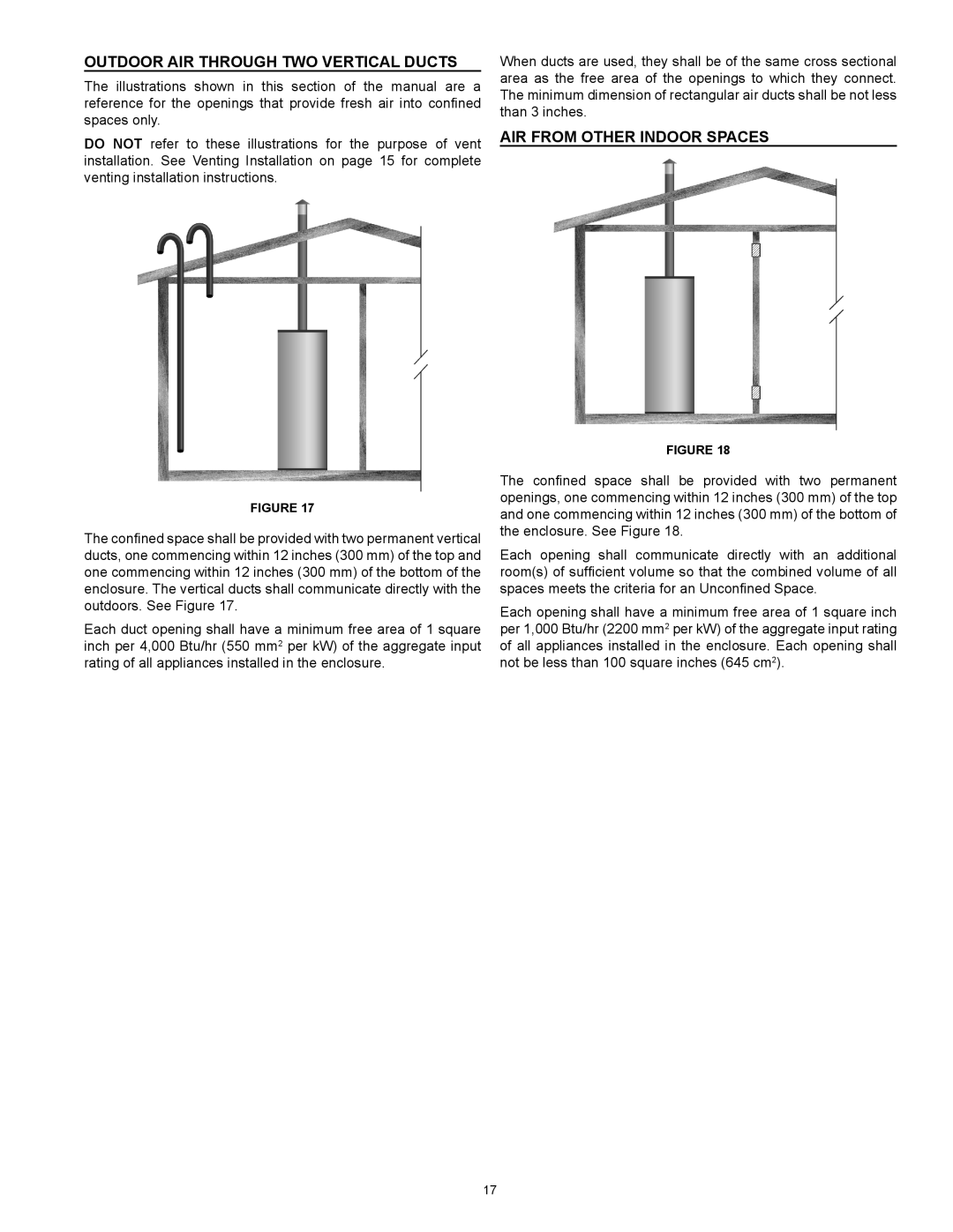 American Water Heater (A)BCG3 85T500-8N Outdoor Air Through Two Vertical Ducts, Air From Other Indoor Spaces 