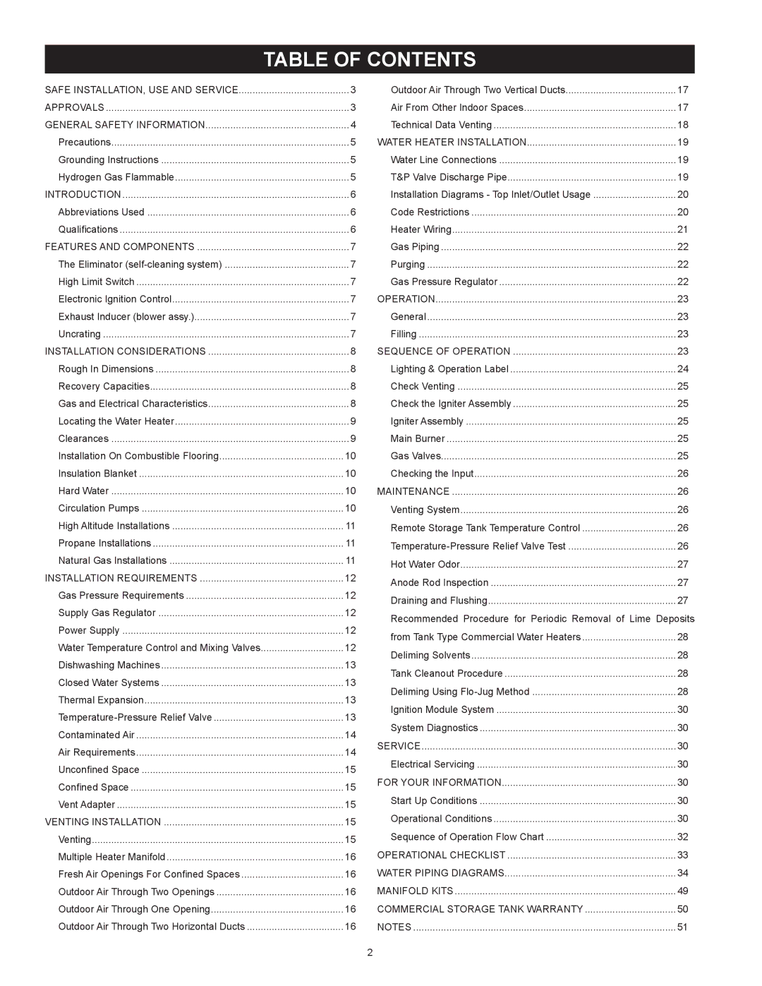 American Water Heater (A)BCG3 85T500-8P, (A)BCG3 85T500-8N instruction manual Table Of Contents 