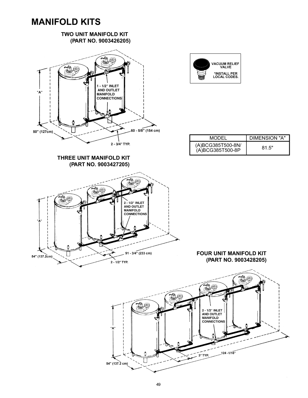 American Water Heater (A)BCG3 85T500-8N, (A)BCG3 85T500-8P instruction manual Manifold Kits 