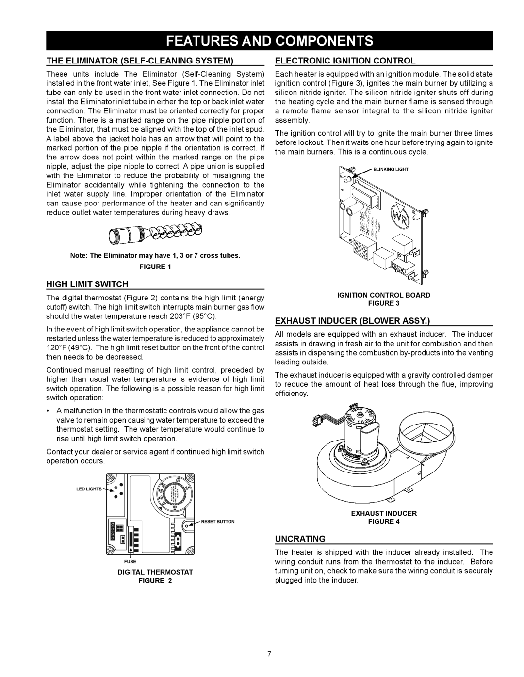 American Water Heater (A)BCG3 85T500-8N, (A)BCG3 85T500-8P instruction manual Features and components 