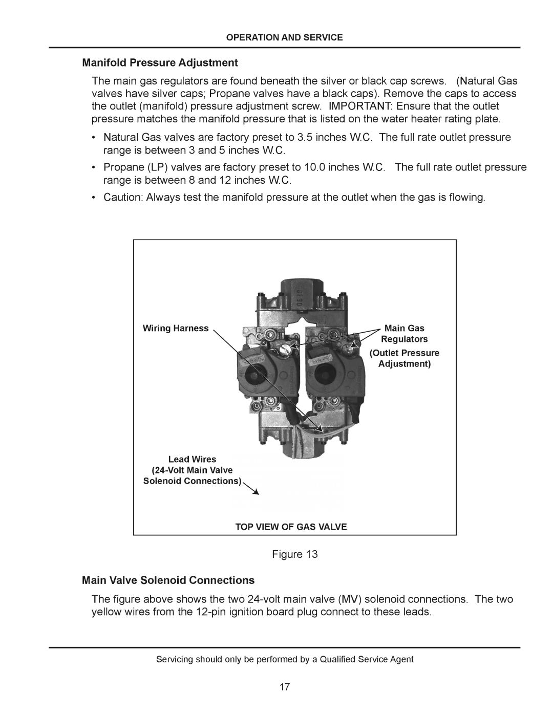 American Water Heater (A)BCG385T500-8N, (A)BCG38T500-8P manual Manifold Pressure Adjustment, Main Valve Solenoid Connections 