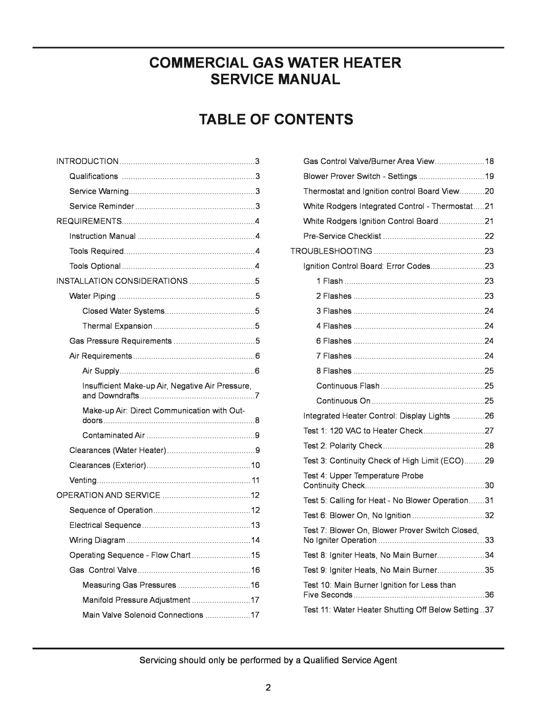 American Water Heater (A)BCG38T500-8P, (A)BCG385T500-8N manual Commercial Gas Water Heater Service Manual Table Of Contents 