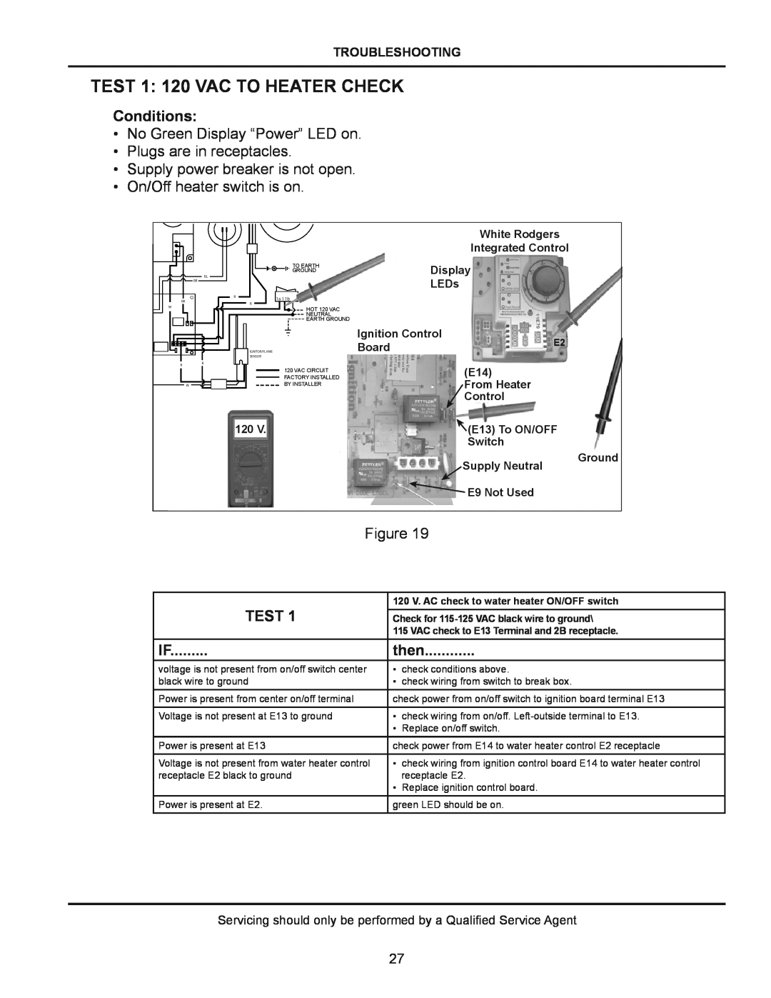 American Water Heater (A)BCG385T500-8N TEST 1 120 VAC TO HEATER CHECK, Conditions, Test, then, Troubleshooting, Switch 