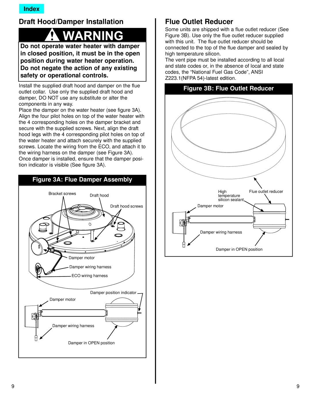 American Water Heater ADCG, DCG3-Series, 71681 warranty Draft Hood/Damper Installation, Flue Outlet Reducer 