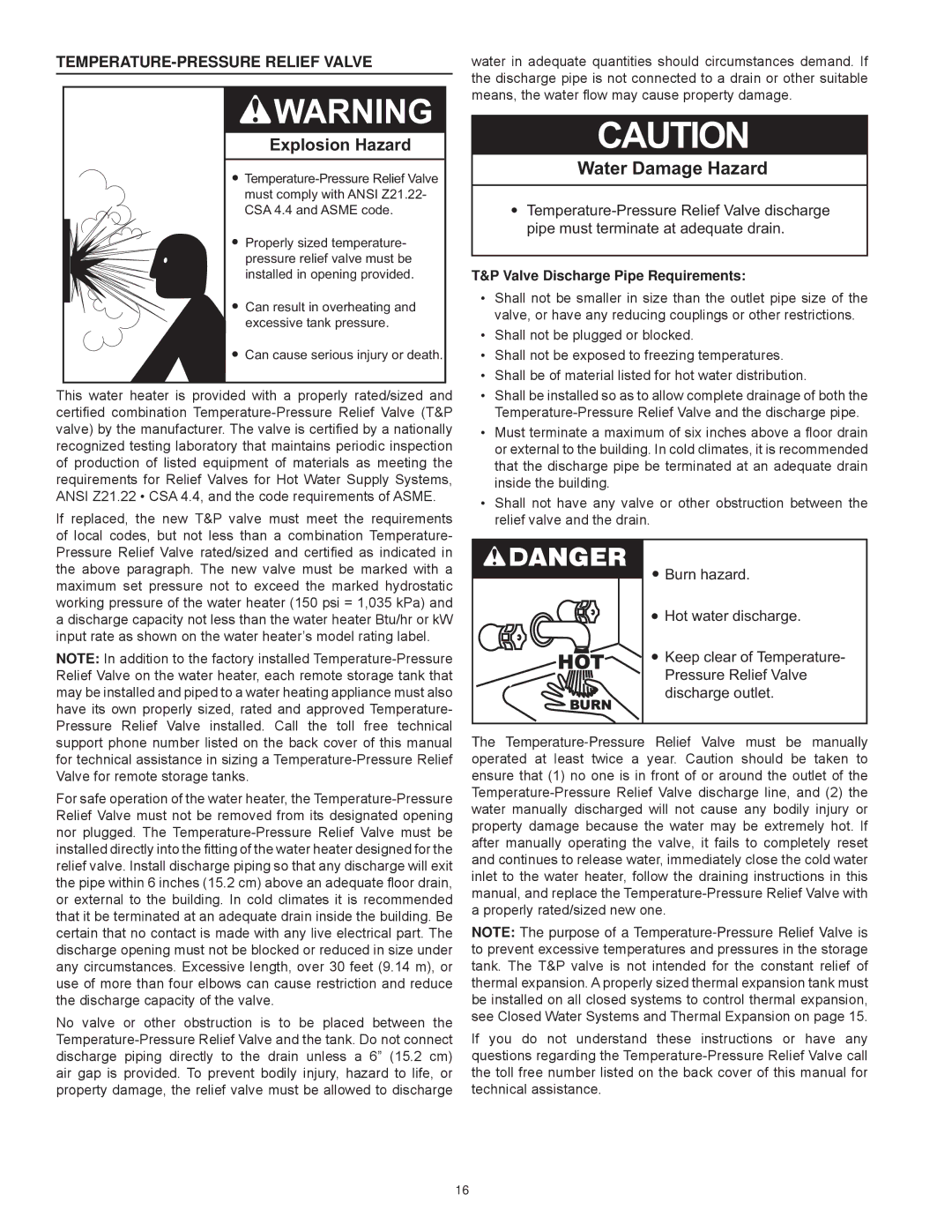 American Water Heater AHCG/HCG3 60T 120 - AHCG3/HCG3 100T 250 instruction manual TEMPERATURE-PRESSURE Relief Valve 