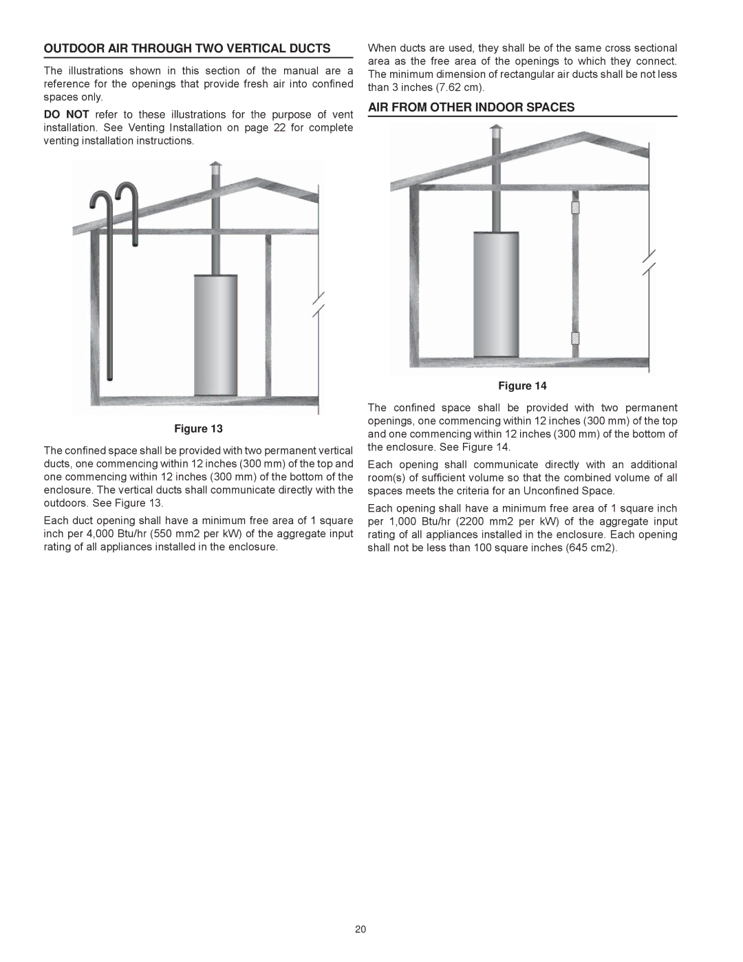 American Water Heater AHCG/HCG3 60T 120 - AHCG3/HCG3 100T 250 instruction manual Outdoor AIR Through TWO Vertical Ducts 