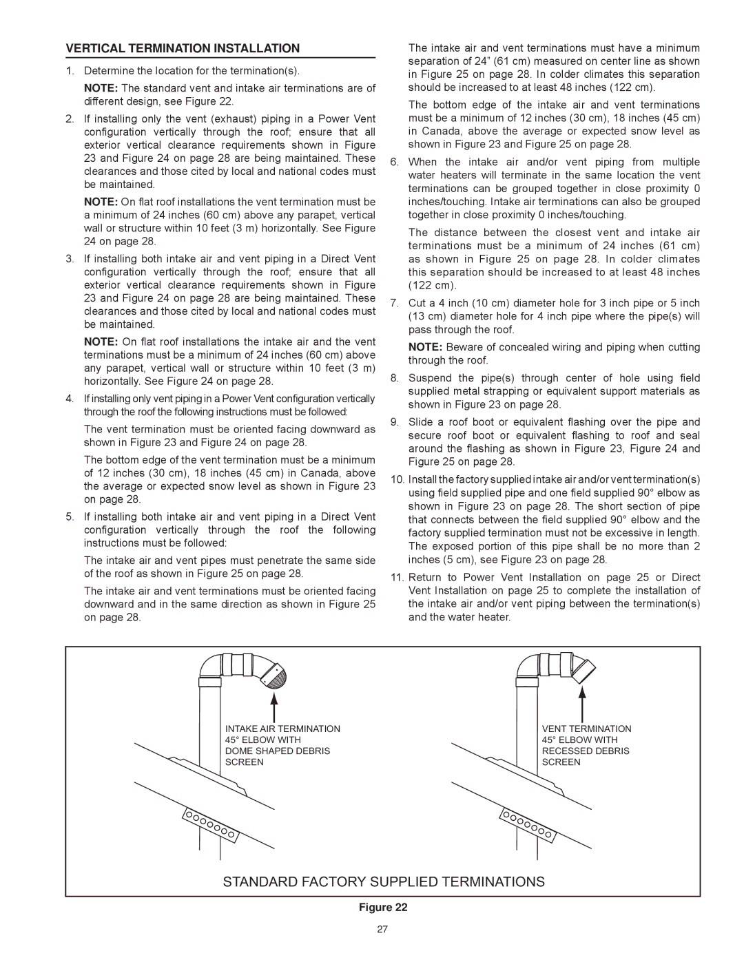 American Water Heater Commercial Gas Water Heaters instruction manual Vertical Termination Installation 