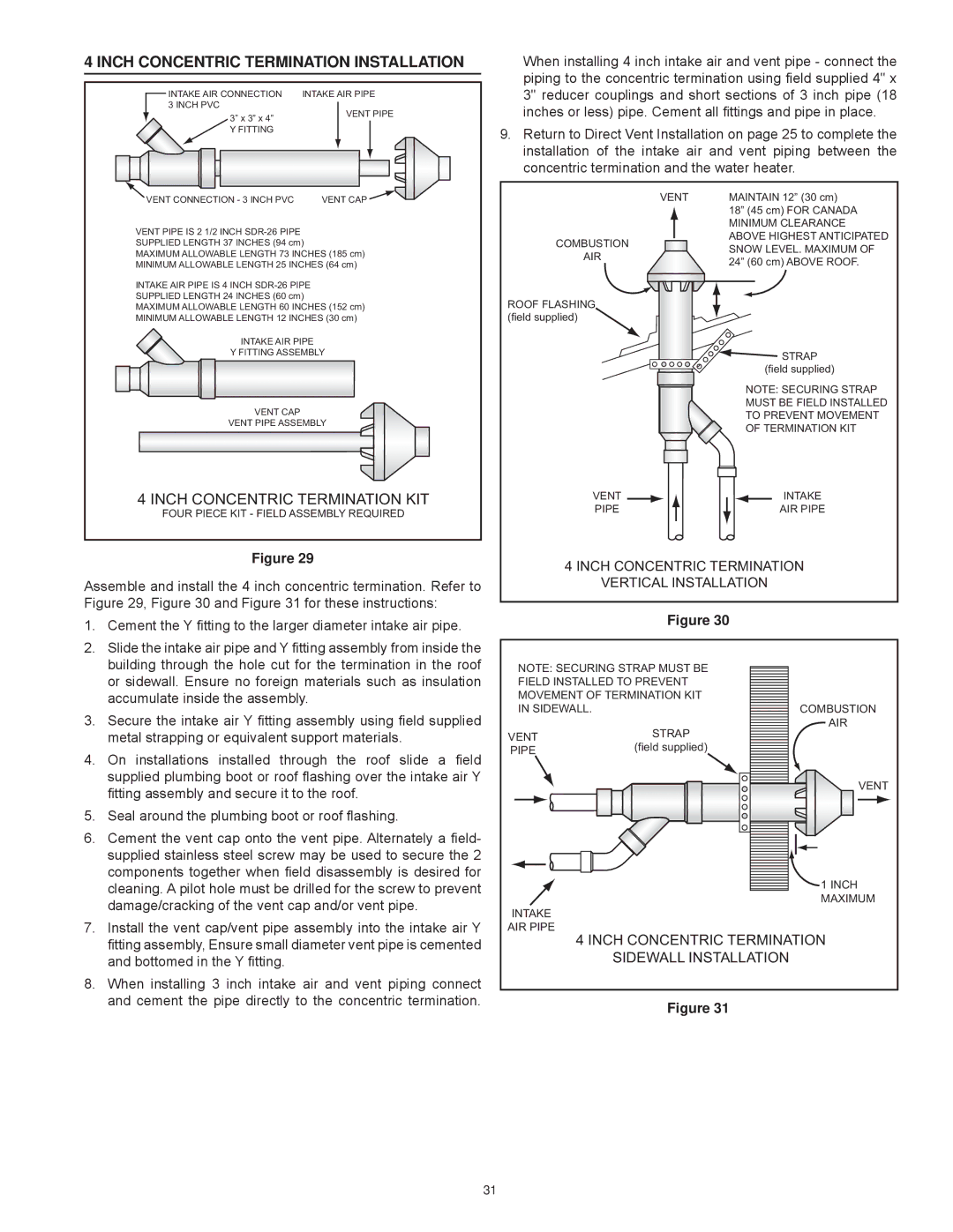 American Water Heater Commercial Gas Water Heaters instruction manual Inch Concentric Termination Installation 