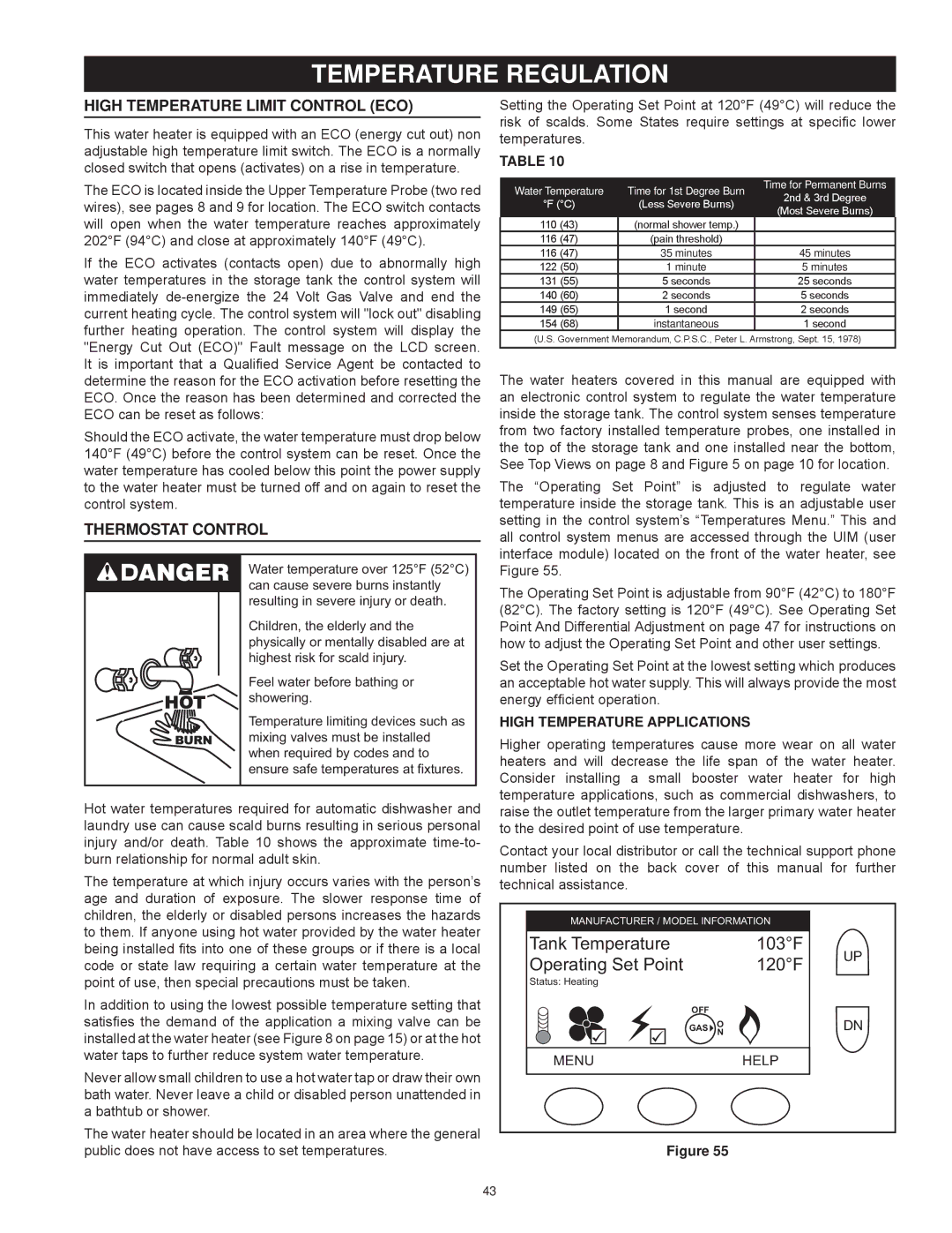 American Water Heater Commercial Gas Water Heaters Temperature Regulation, High Temperature Limit Control ECO 