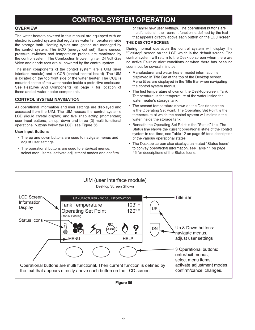 American Water Heater AHCG/HCG3 60T 120 - AHCG3/HCG3 100T 250 Control System Operation, Overview, Menu Help 