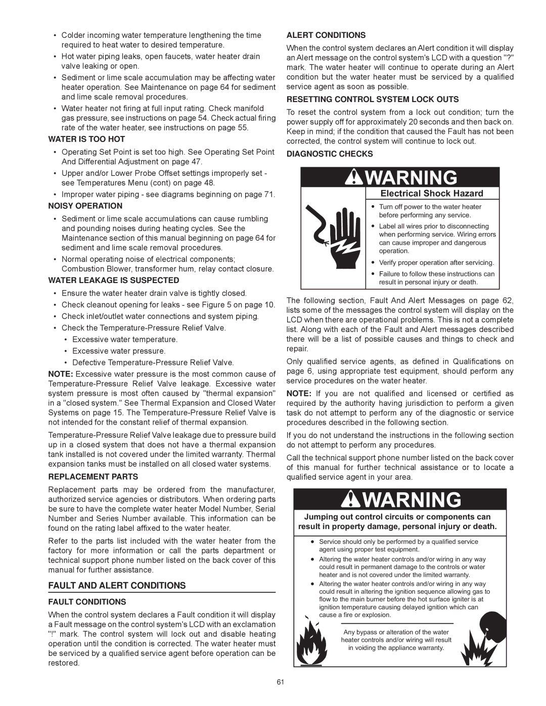 American Water Heater Commercial Gas Water Heaters, AHCG/HCG3 60T 120 - AHCG3/HCG3 100T 250 Fault and Alert Conditions 