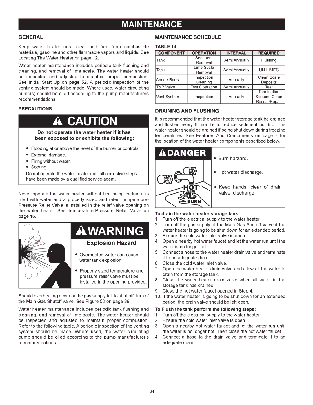 American Water Heater AHCG/HCG3 60T 120 - AHCG3/HCG3 100T 250 General Maintenance Schedule, Draining and Flushing 