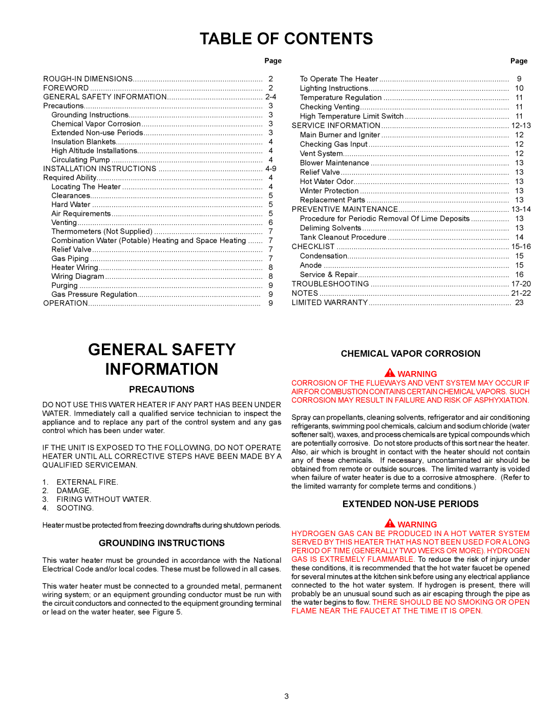 American Water Heater Commercial Ultra Low NOx Gas water Heater, BBCN375T754NV warranty Table of Contents 