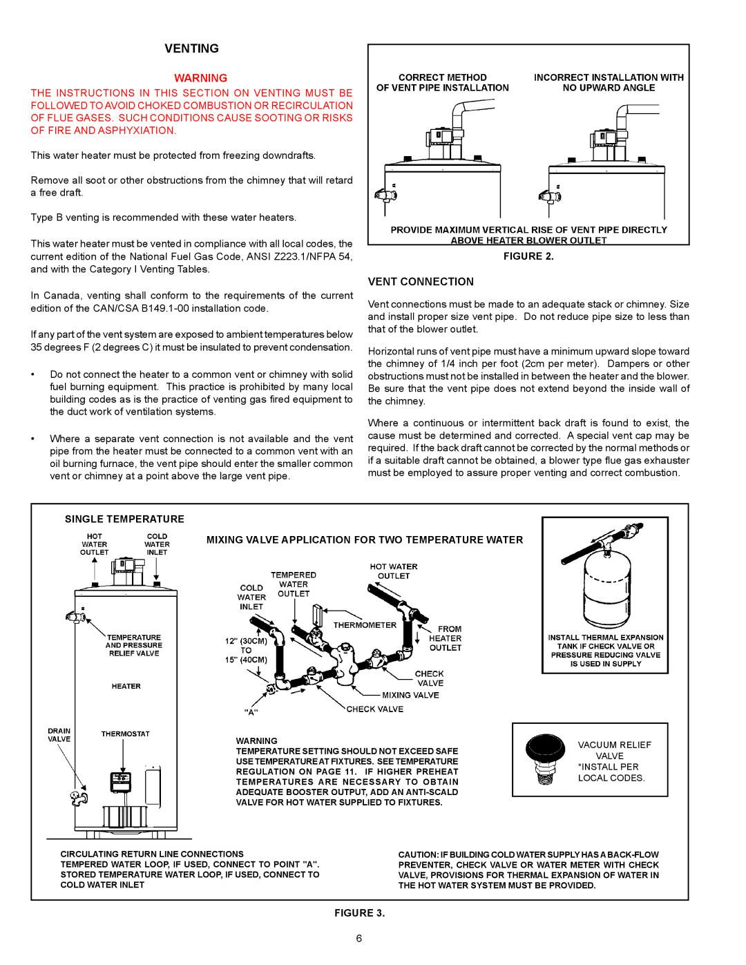 American Water Heater BBCN375T754NV, Commercial Ultra Low NOx Gas water Heater warranty Venting, Vent Connection 