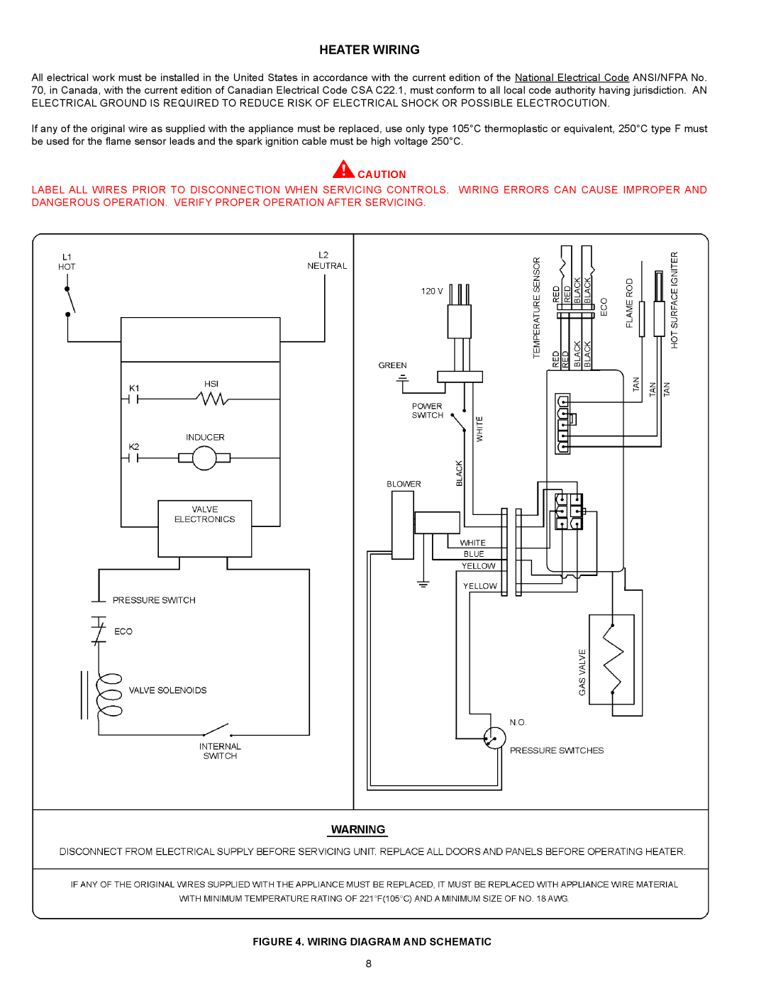 American Water Heater BBCN375T754NV, Commercial Ultra Low NOx Gas water Heater Heater Wiring, Wiring Diagram and Schematic 