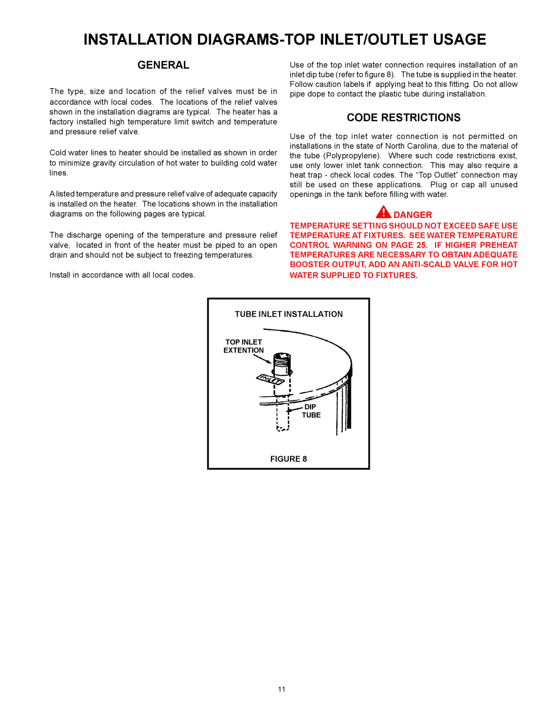 American Water Heater Commercial Gas, Glass-Lined, Tank-Type Water Heater Installation Diagrams-Top Inlet/Outlet Usage 