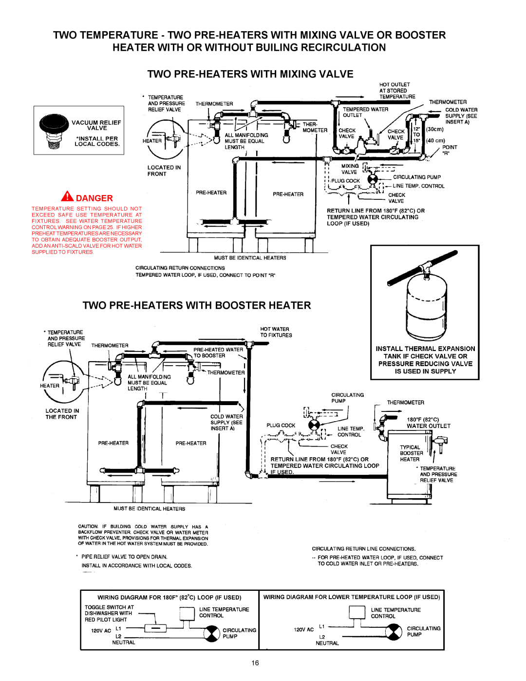 American Water Heater BCG3-80T150-6NOX warranty Two Temperature - Two Pre-Heaters With Mixing Valve Or Booster, Danger 
