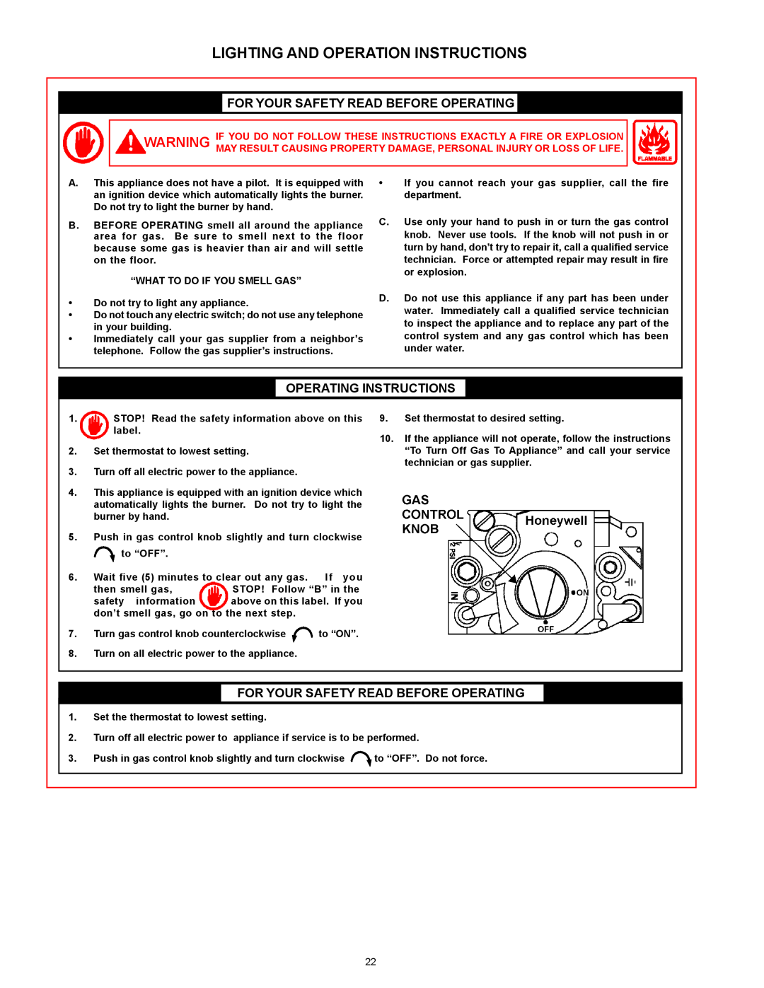 American Water Heater BCG3-85T390-6NOX warranty Lighting And Operation Instructions, For Your Safety Read Before Operating 