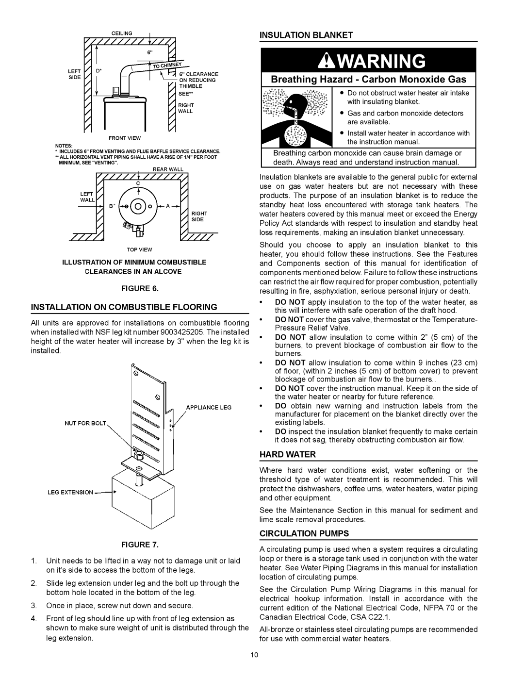 American Water Heater ABCG3 Installation on Combustible Flooring, Insulation Blanket, Circulation pumps 