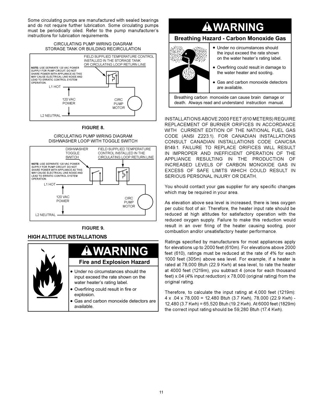 American Water Heater ABCG3 instruction manual High Altitude Installations 