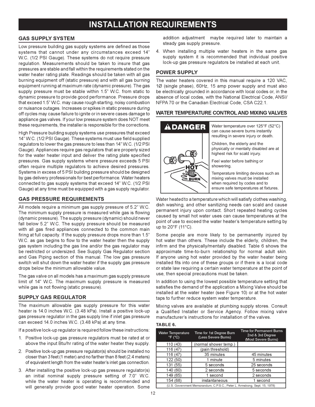 American Water Heater ABCG3 instruction manual Installation Requirements 