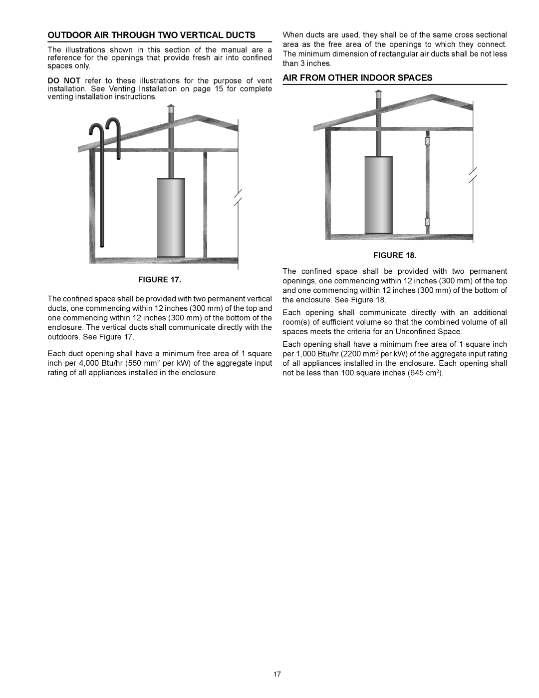 American Water Heater ABCG3 instruction manual Outdoor Air Through Two Vertical Ducts, Air From Other Indoor Spaces 