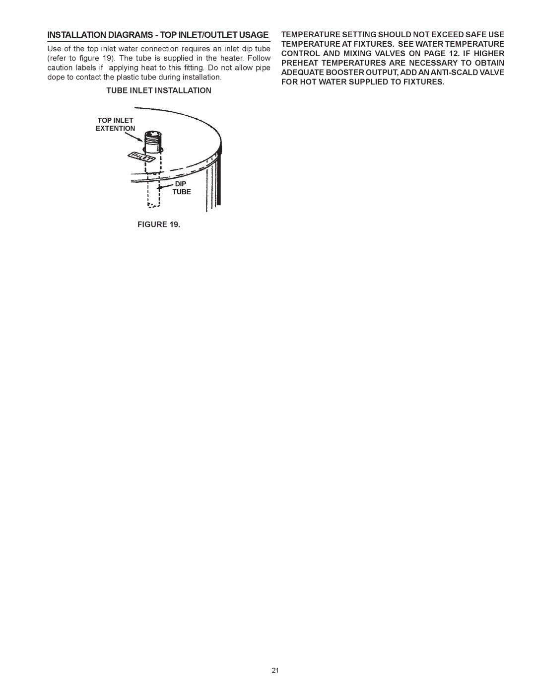 American Water Heater ABCG3 instruction manual Installation Diagrams Top Inlet/Outlet Usage, Tube Inlet Installation 