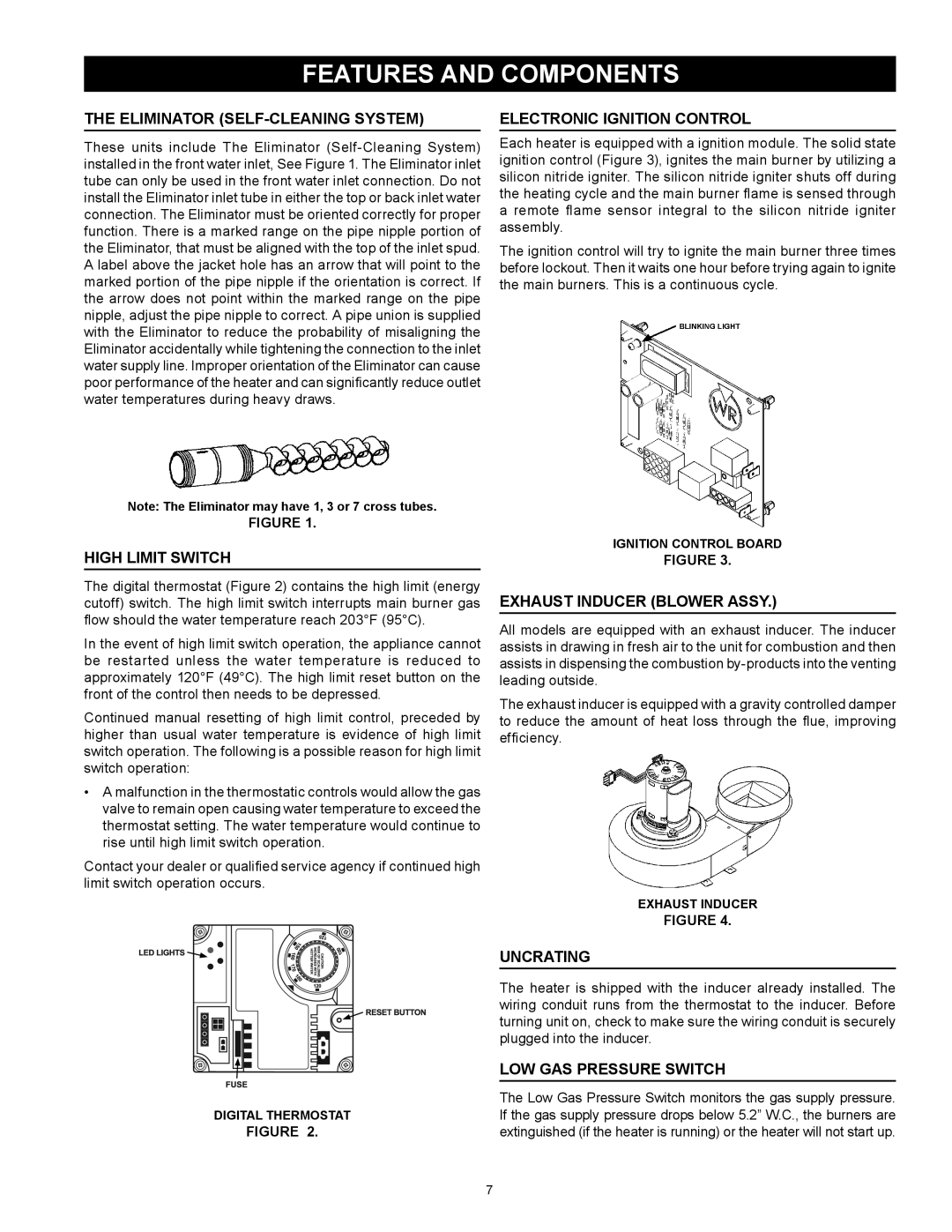 American Water Heater ABCG3 Eliminator self-cleaning system, High Limit Switch, Electronic Ignition Control, Uncrating 