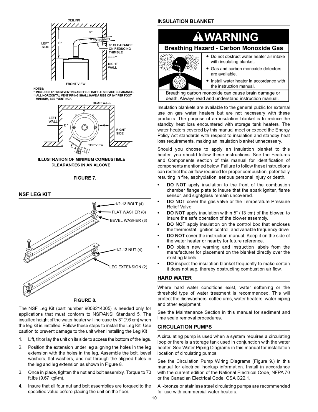 American Water Heater BCL3 85T390 6NOX, BCL3 95T199 6NOX NSF Leg Kit, Insulation Blanket, Hard Water, Circulation Pumps 