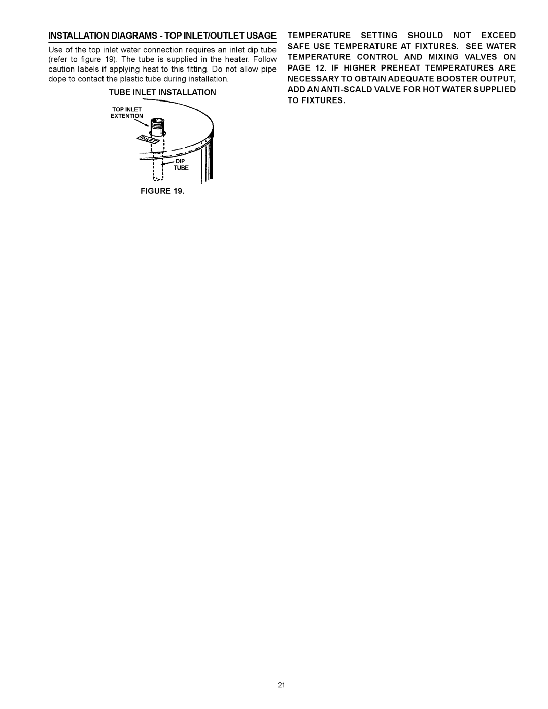 American Water Heater BCL3 95T199 6NOX Installation Diagrams Top Inlet/Outlet Usage, Tube Inlet Installation 